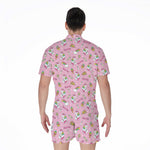 Pink Girly Unicorn Pattern Print Men's Rompers