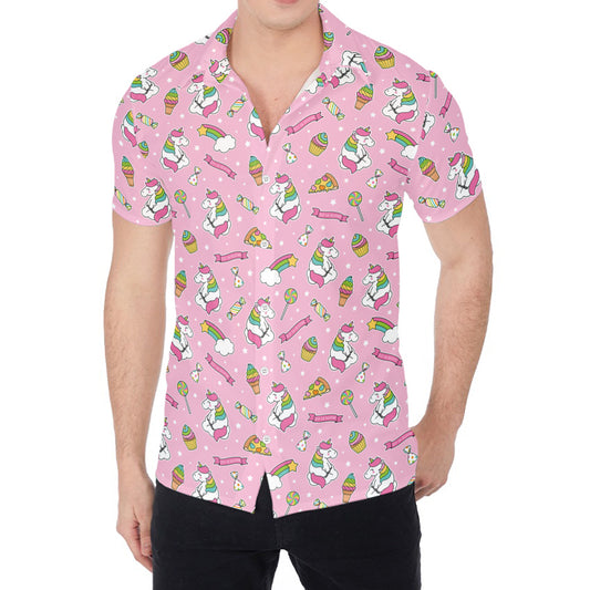 Pink Girly Unicorn Pattern Print Men's Shirt
