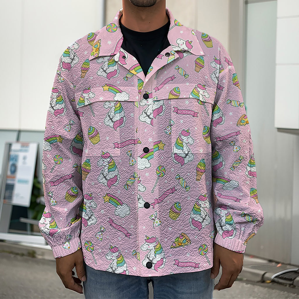 Pink Girly Unicorn Pattern Print Men's Shirt Jacket