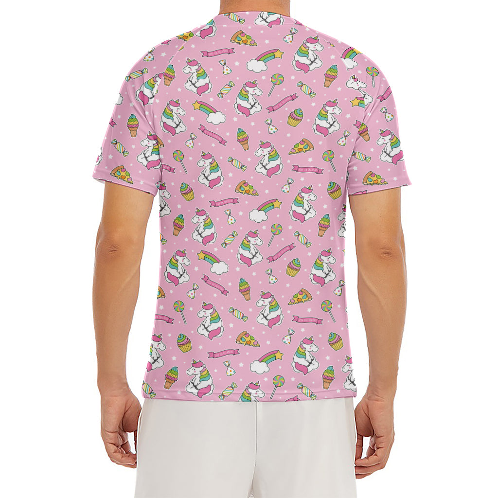 Pink Girly Unicorn Pattern Print Men's Short Sleeve Rash Guard