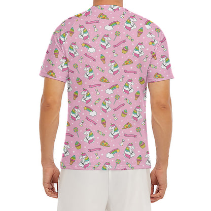 Pink Girly Unicorn Pattern Print Men's Short Sleeve Rash Guard