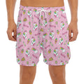 Pink Girly Unicorn Pattern Print Men's Split Running Shorts