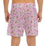 Pink Girly Unicorn Pattern Print Men's Split Running Shorts