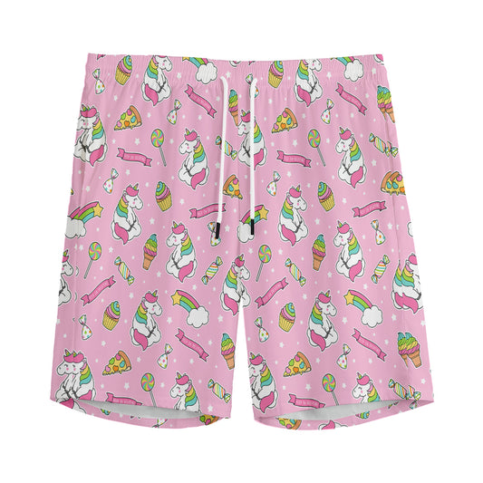 Pink Girly Unicorn Pattern Print Men's Sports Shorts