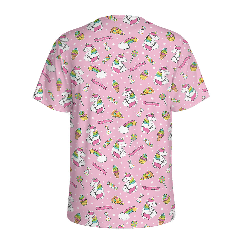 Pink Girly Unicorn Pattern Print Men's Sports T-Shirt