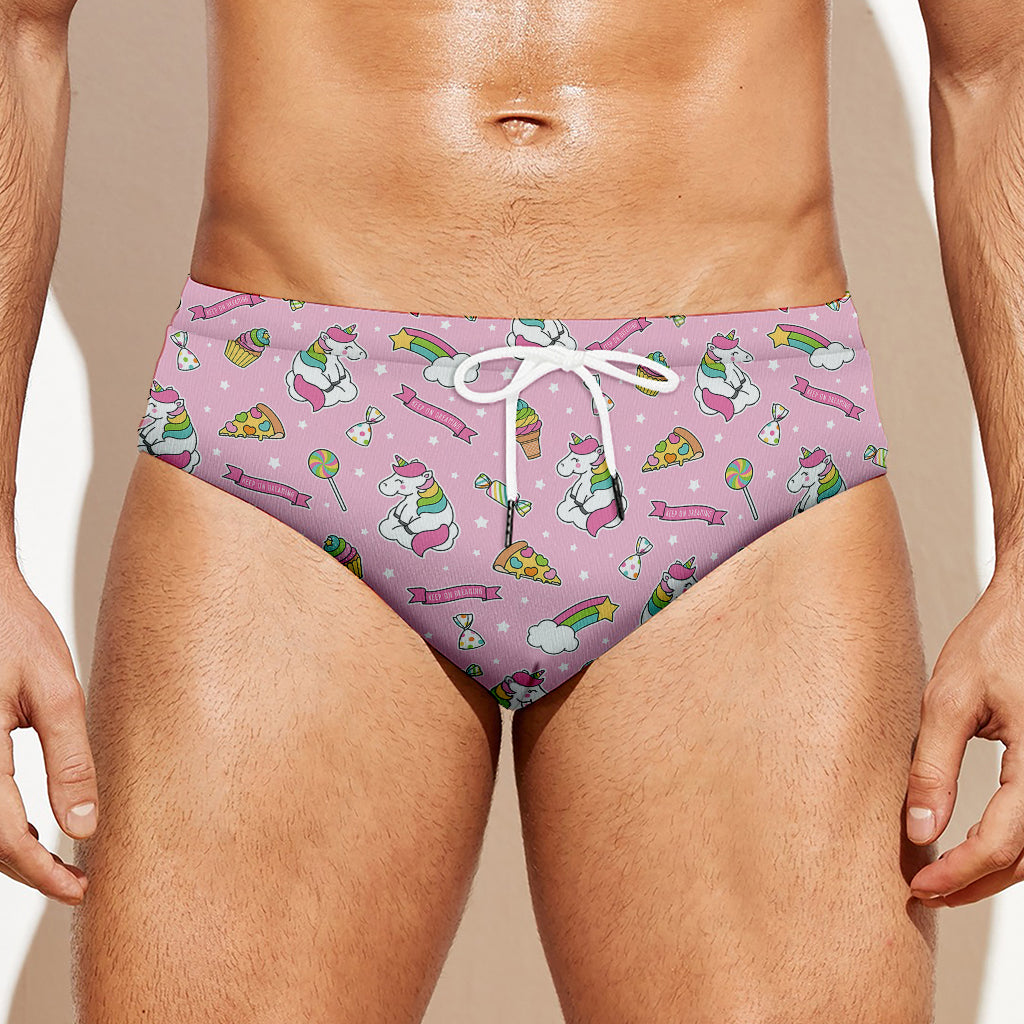 Pink Girly Unicorn Pattern Print Men's Swim Briefs