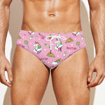 Pink Girly Unicorn Pattern Print Men's Swim Briefs