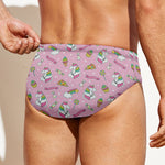 Pink Girly Unicorn Pattern Print Men's Swim Briefs