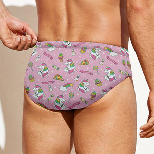 Pink Girly Unicorn Pattern Print Men's Swim Briefs