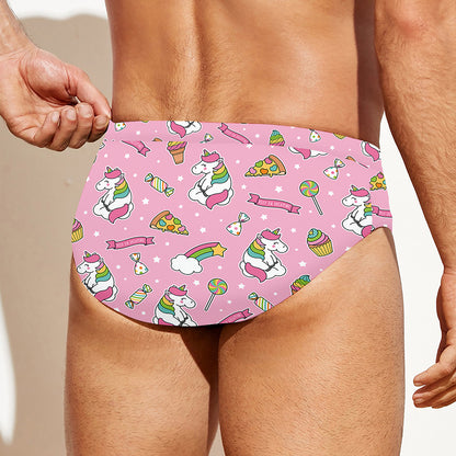 Pink Girly Unicorn Pattern Print Men's Swim Briefs