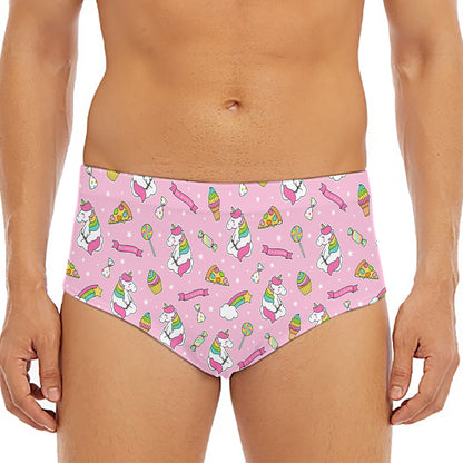 Pink Girly Unicorn Pattern Print Men's Triangle Swim Briefs