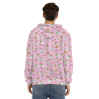 Pink Girly Unicorn Pattern Print Men's Velvet Pullover Hoodie