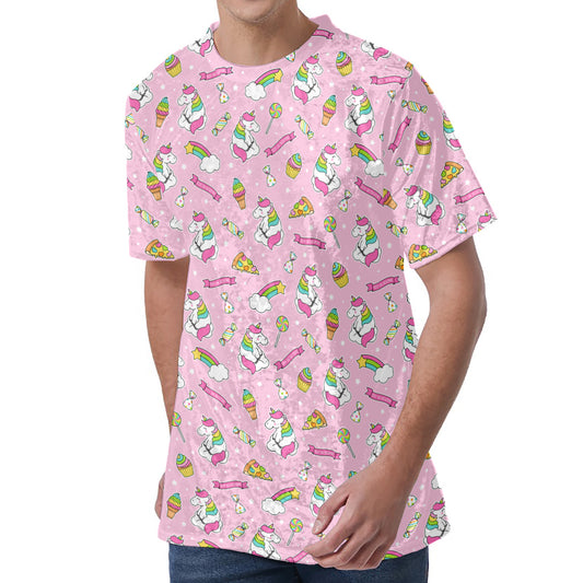 Pink Girly Unicorn Pattern Print Men's Velvet T-Shirt