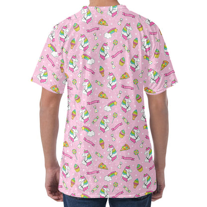 Pink Girly Unicorn Pattern Print Men's Velvet T-Shirt
