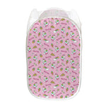 Pink Girly Unicorn Pattern Print Mesh Laundry Hamper