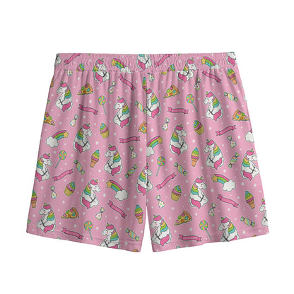 Pink Girly Unicorn Pattern Print Mesh Shorts