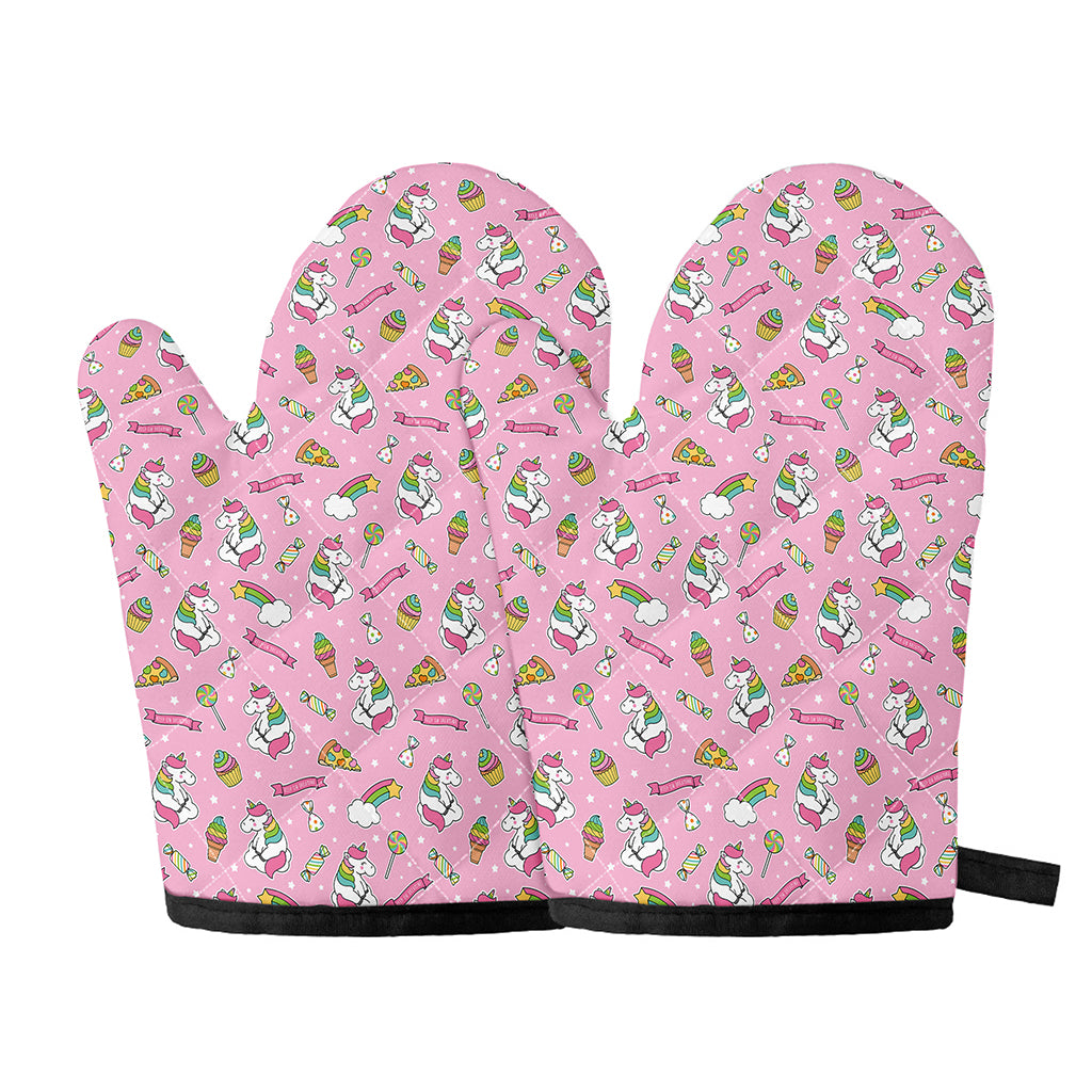 Pink Girly Unicorn Pattern Print Oven Mitts