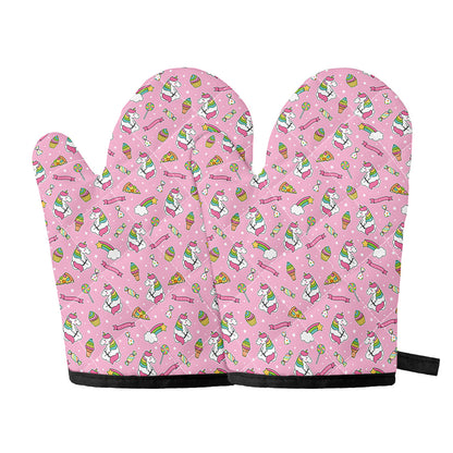 Pink Girly Unicorn Pattern Print Oven Mitts