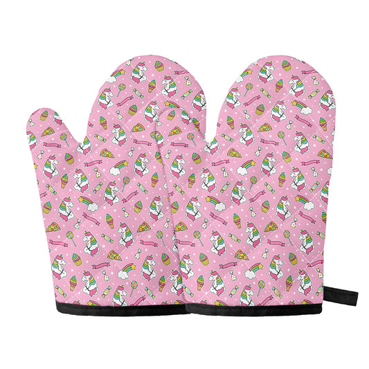 Pink Girly Unicorn Pattern Print Oven Mitts