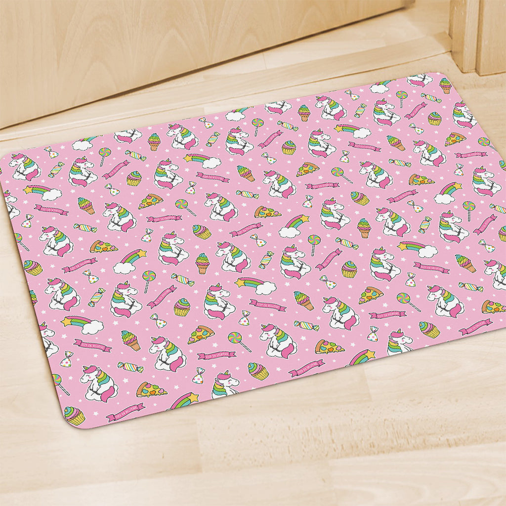 Pink Girly Unicorn Pattern Print Polyester Doormat