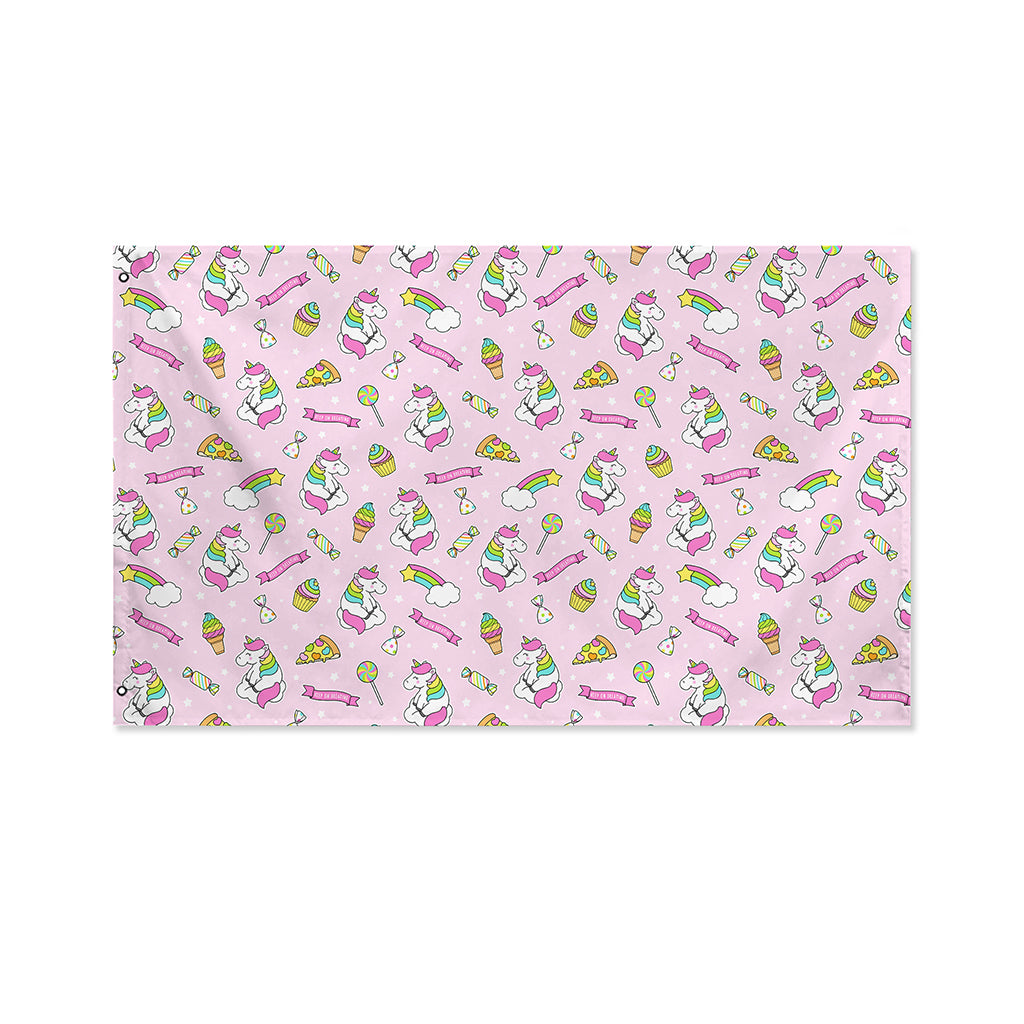 Pink Girly Unicorn Pattern Print Polyester Flag