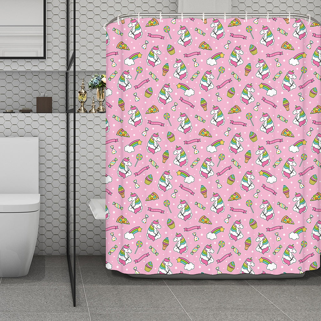 Pink Girly Unicorn Pattern Print Polyester Shower Curtain