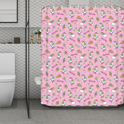 Pink Girly Unicorn Pattern Print Polyester Shower Curtain