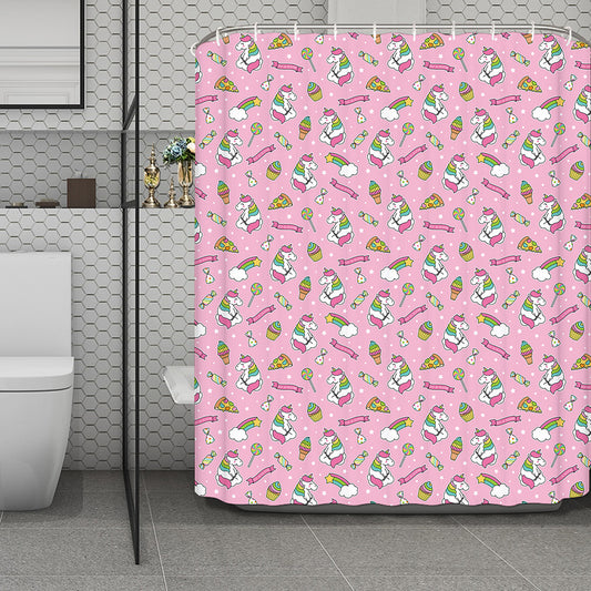 Pink Girly Unicorn Pattern Print Polyester Shower Curtain