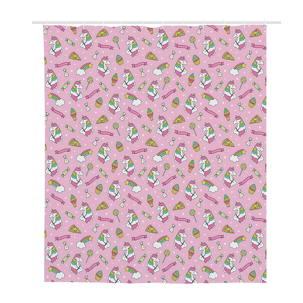 Pink Girly Unicorn Pattern Print Polyester Shower Curtain