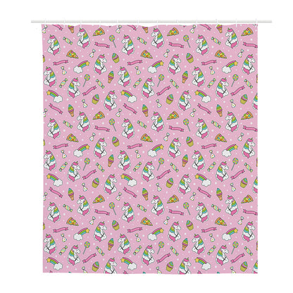 Pink Girly Unicorn Pattern Print Polyester Shower Curtain
