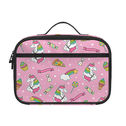 Pink Girly Unicorn Pattern Print Portable Lunch Bag
