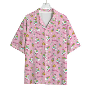 Pink Girly Unicorn Pattern Print Rayon Hawaiian Shirt