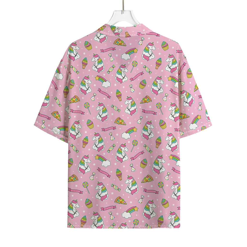 Pink Girly Unicorn Pattern Print Rayon Hawaiian Shirt