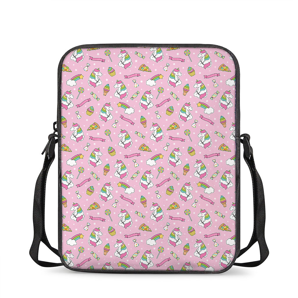 Pink Girly Unicorn Pattern Print Rectangular Crossbody Bag