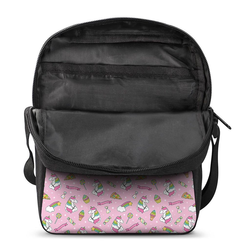 Pink Girly Unicorn Pattern Print Rectangular Crossbody Bag