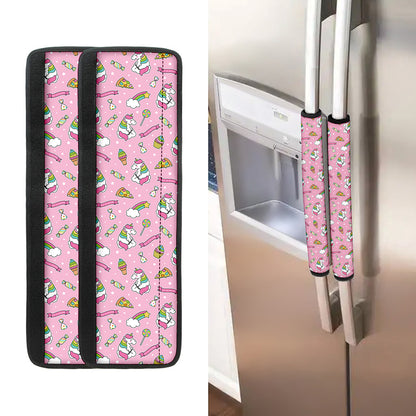 Pink Girly Unicorn Pattern Print Refrigerator Handle Covers