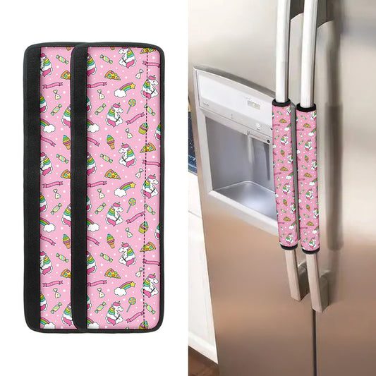 Pink Girly Unicorn Pattern Print Refrigerator Handle Covers