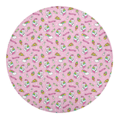 Pink Girly Unicorn Pattern Print Round Blanket
