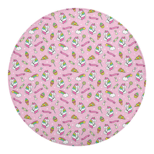 Pink Girly Unicorn Pattern Print Round Blanket