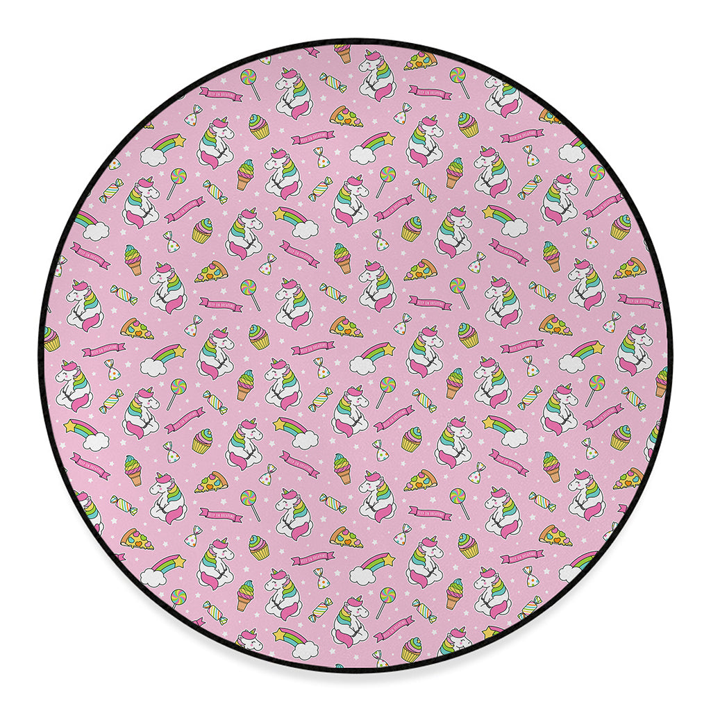 Pink Girly Unicorn Pattern Print Round Floor Mat