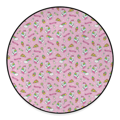 Pink Girly Unicorn Pattern Print Round Floor Mat