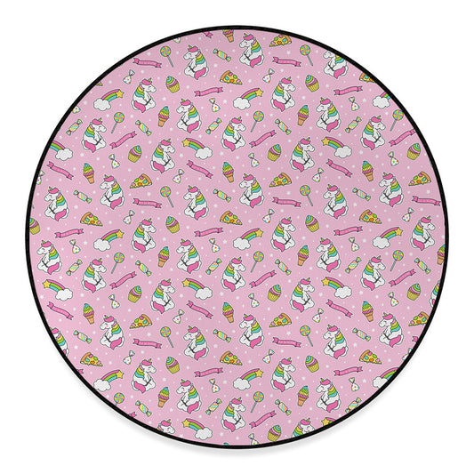 Pink Girly Unicorn Pattern Print Round Floor Mat