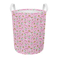 Pink Girly Unicorn Pattern Print Round Laundry Basket