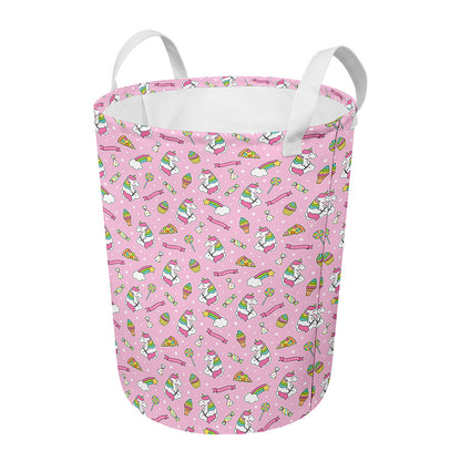Pink Girly Unicorn Pattern Print Round Laundry Basket