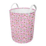 Pink Girly Unicorn Pattern Print Round Laundry Basket