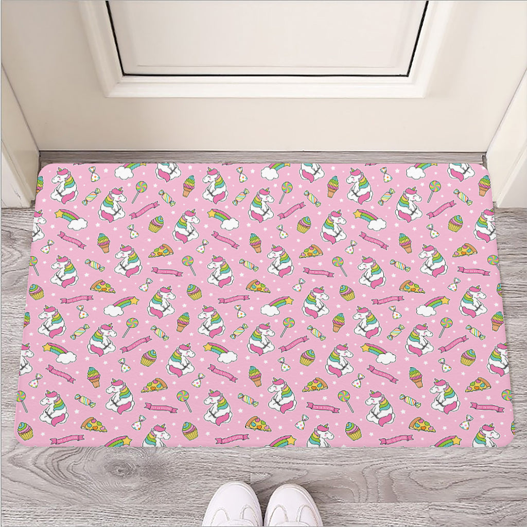 Pink Girly Unicorn Pattern Print Rubber Doormat