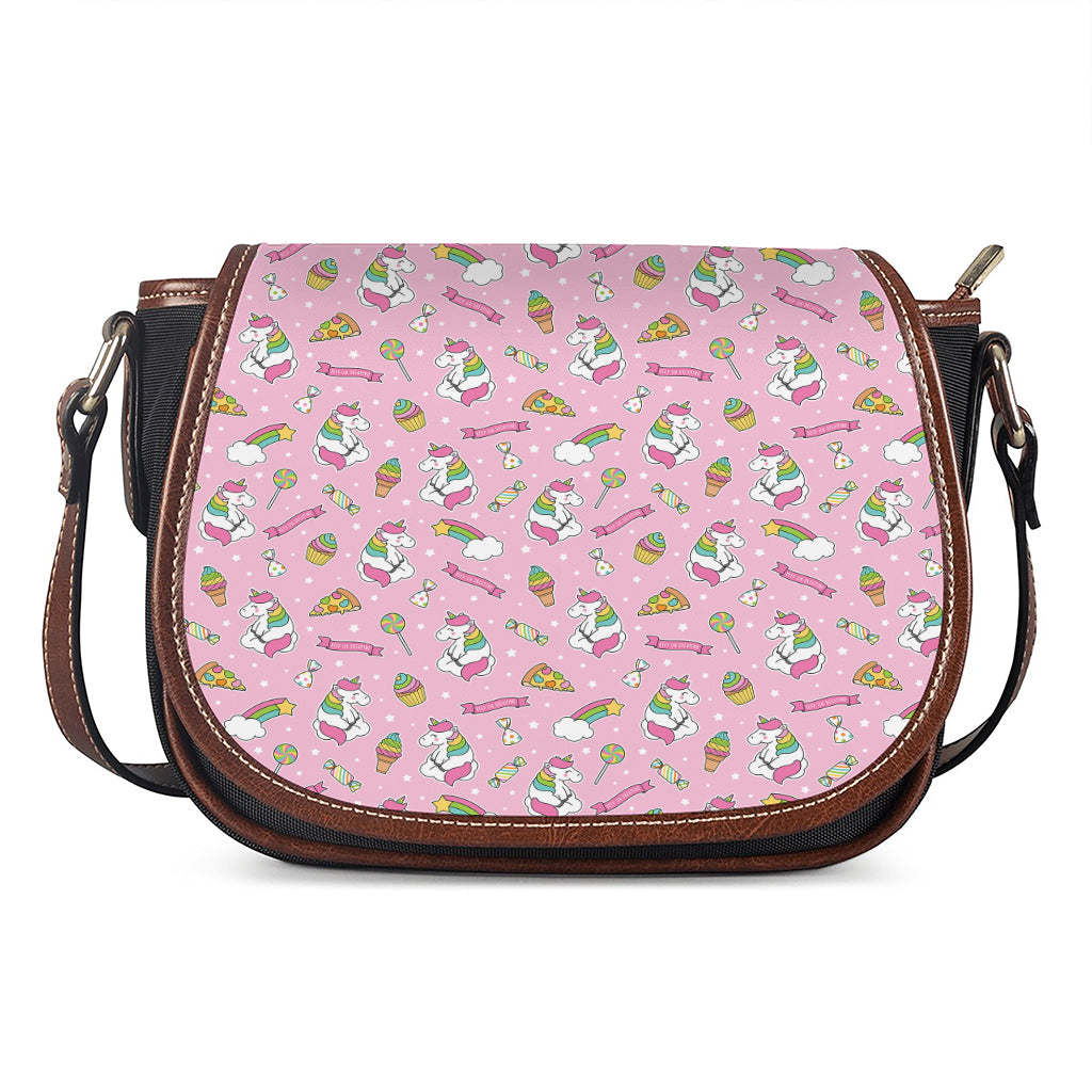 Pink Girly Unicorn Pattern Print Saddle Bag