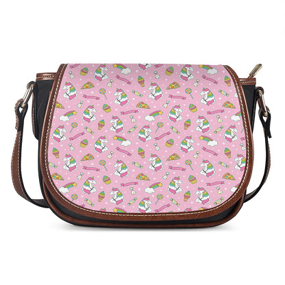 Pink Girly Unicorn Pattern Print Saddle Bag