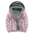 Pink Girly Unicorn Pattern Print Sherpa Lined Zip Up Hoodie