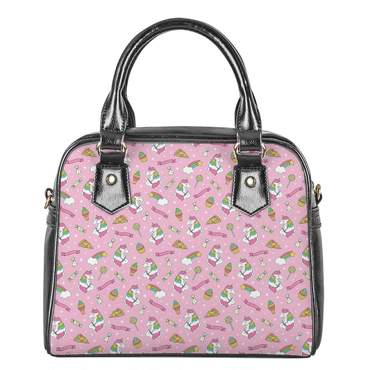 Pink Girly Unicorn Pattern Print Shoulder Handbag